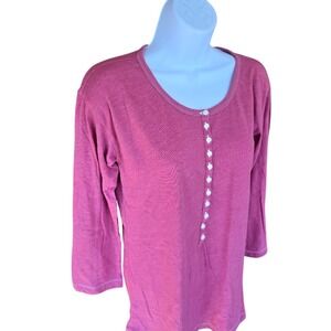 Gap Henley Top Womens Medium Pink Coral 3/4 Sleeve Slub Knit Casual Cabincore